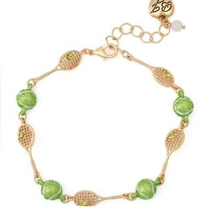BETSEY JOHNSON Tennis Racquet with Faux Stone & Tennis Ball Link Bracelet NWT